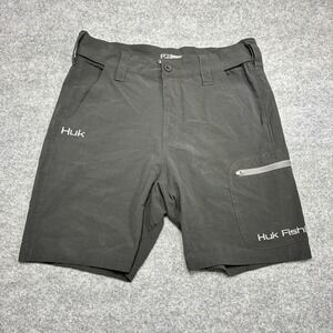 Huk Performance Fishing Shorts Mens S Black Stretch Hybrid Cargo Zipper Pockets
